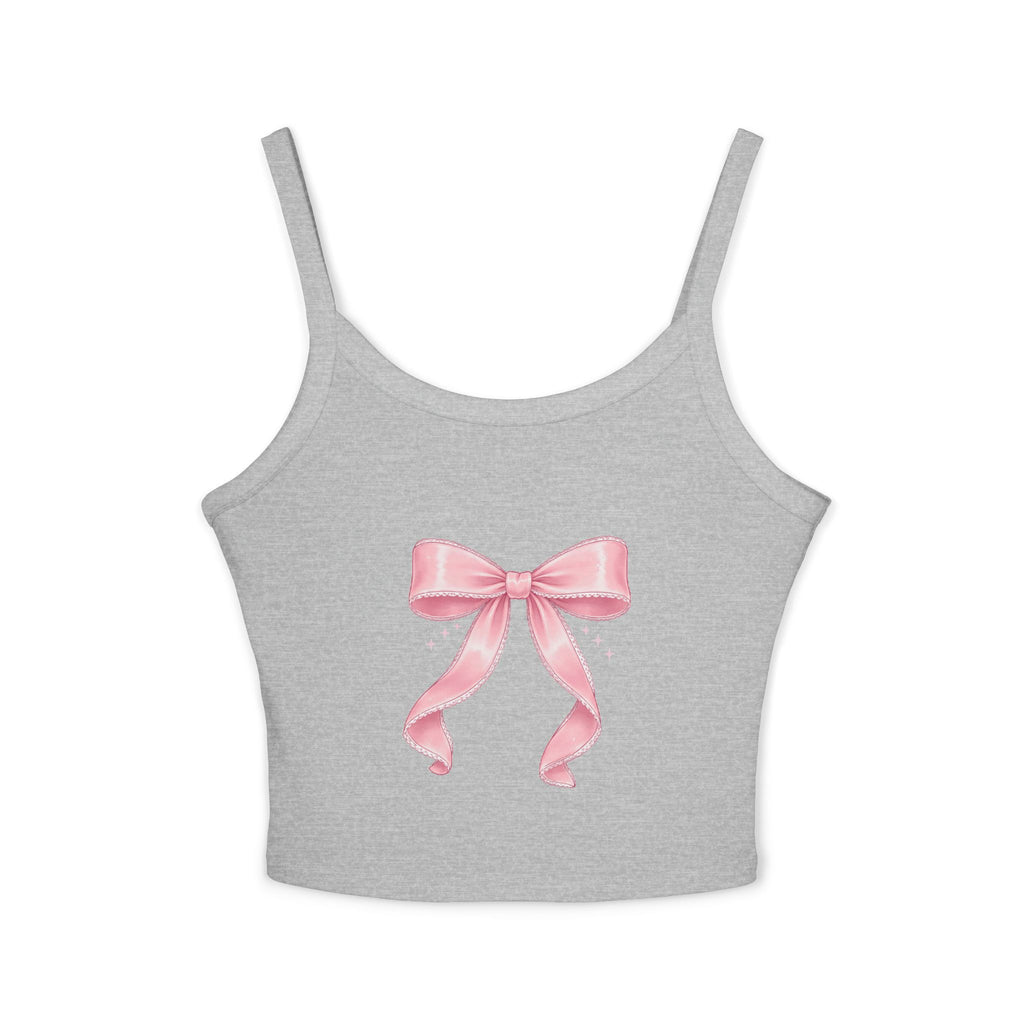 Pink Ribbon Bow Crop Tank Top — Cute Girly Spaghetti Strap Top