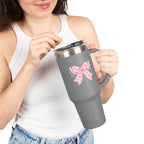 40oz Insulated Travel Mug — Pink Gingham Bow Design