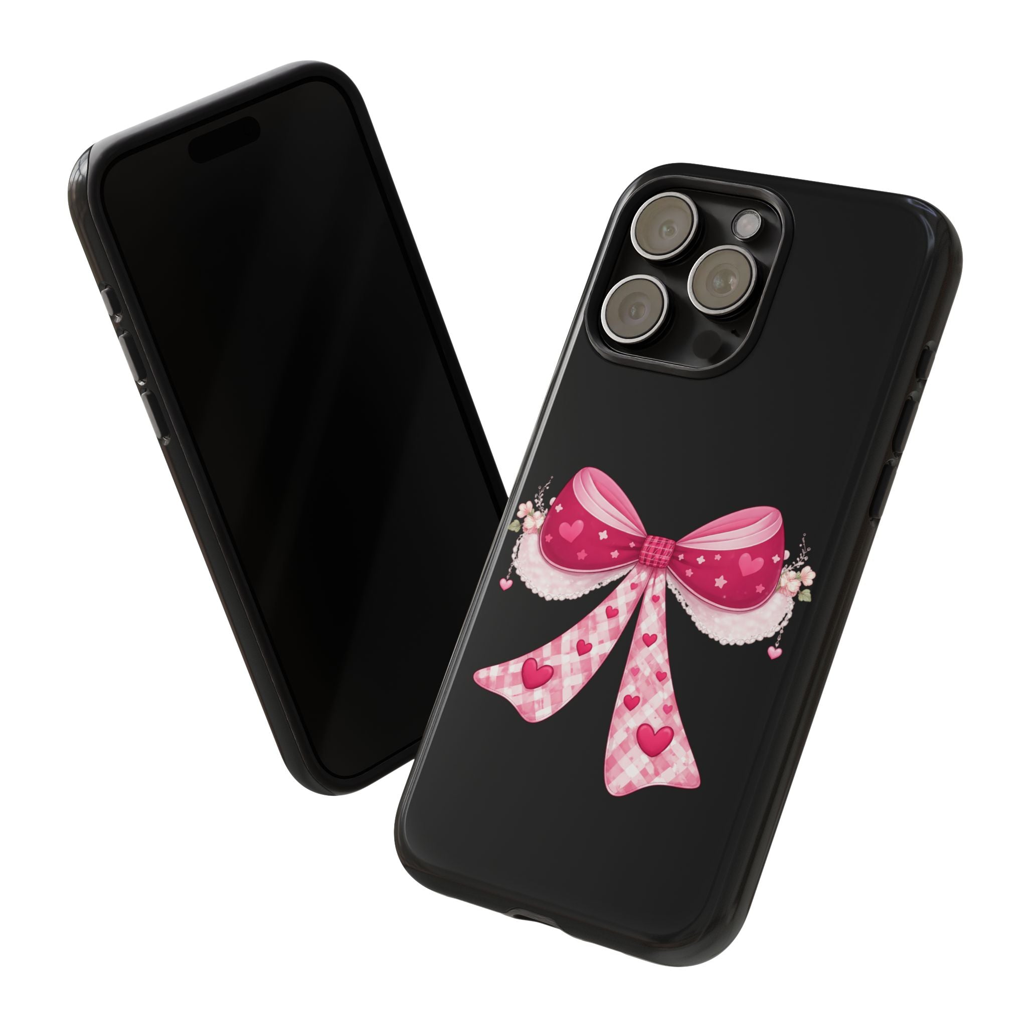 Pink Heart Bow Tough Phone Case — Cute Protective iPhone Cover