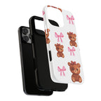 Cute Teddy Bear Phone Case – Pink Bows Patterned Protective iPhone Case
