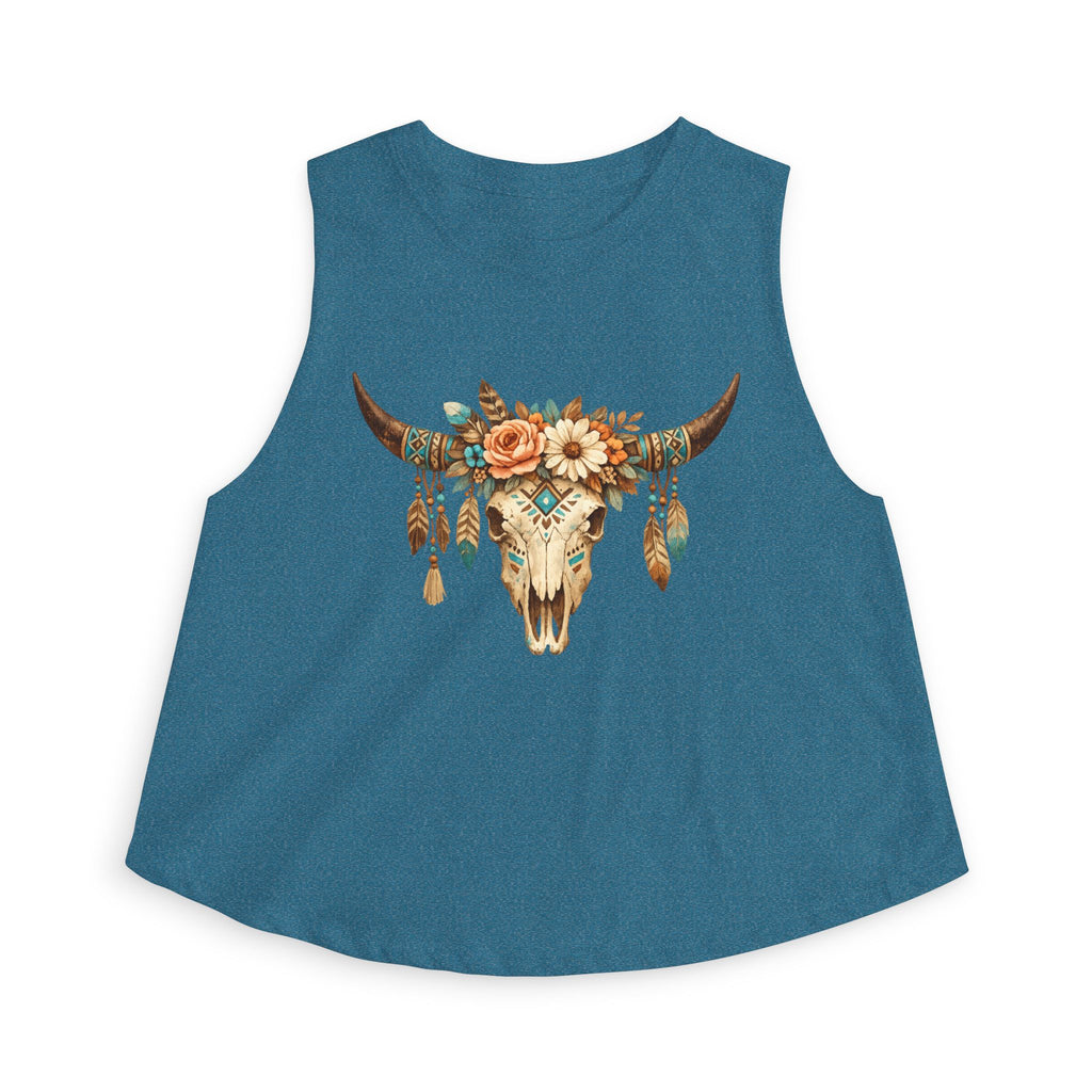 Boho Floral Bull Skull Crop Top — Women's Southwestern Tank