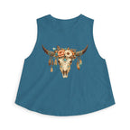 Boho Floral Bull Skull Crop Top — Women's Southwestern Tank