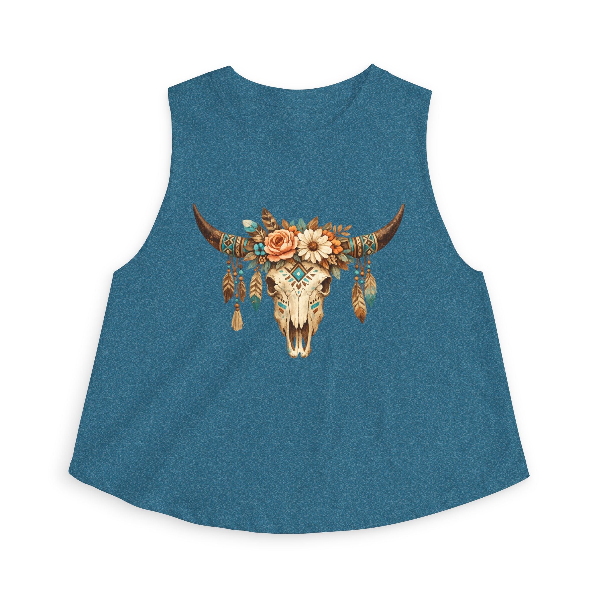 Boho Floral Bull Skull Crop Top — Women's Southwestern Tank