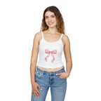 Pink Ribbon Bow Crop Tank Top — Cute Girly Spaghetti Strap Top