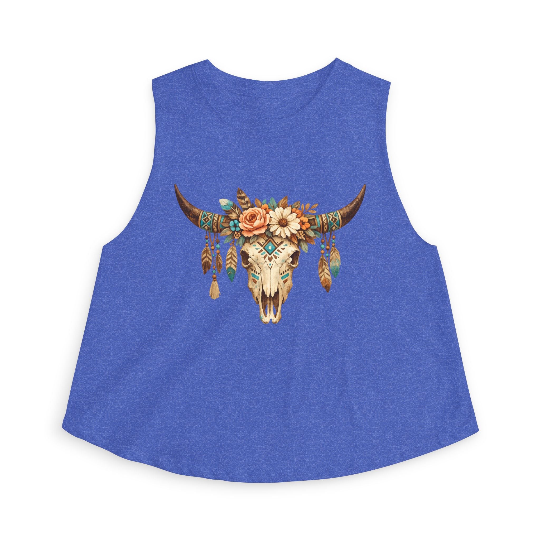 Boho Floral Bull Skull Crop Top — Women's Southwestern Tank