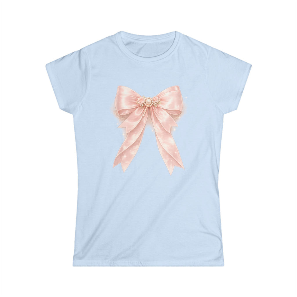 Women's Pink Satin Bow Tee — Elegant Gift Shirt for Brides, Mother's Day & Special Occasions