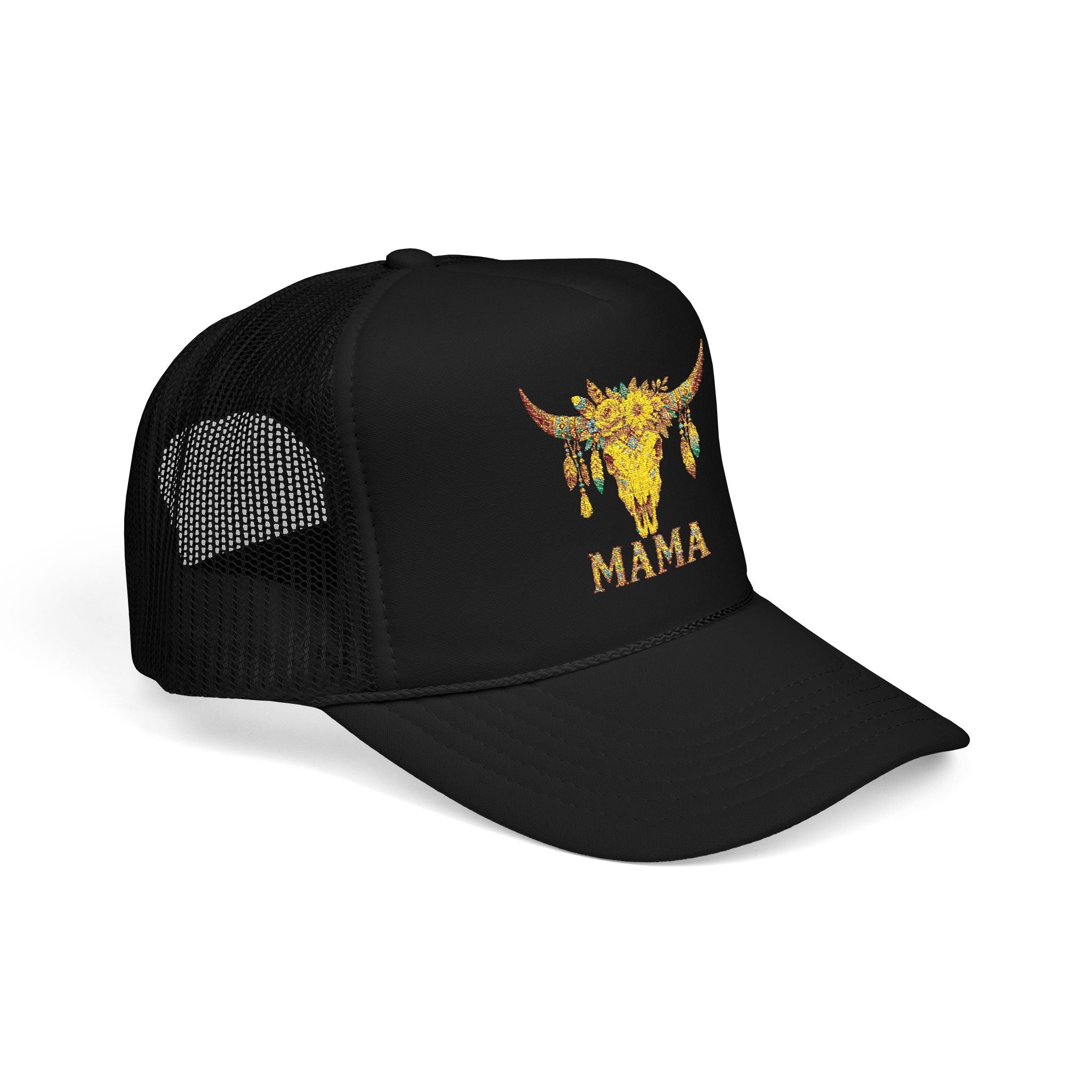 Mama Floral Bull Skull Embroidered Trucker Hat