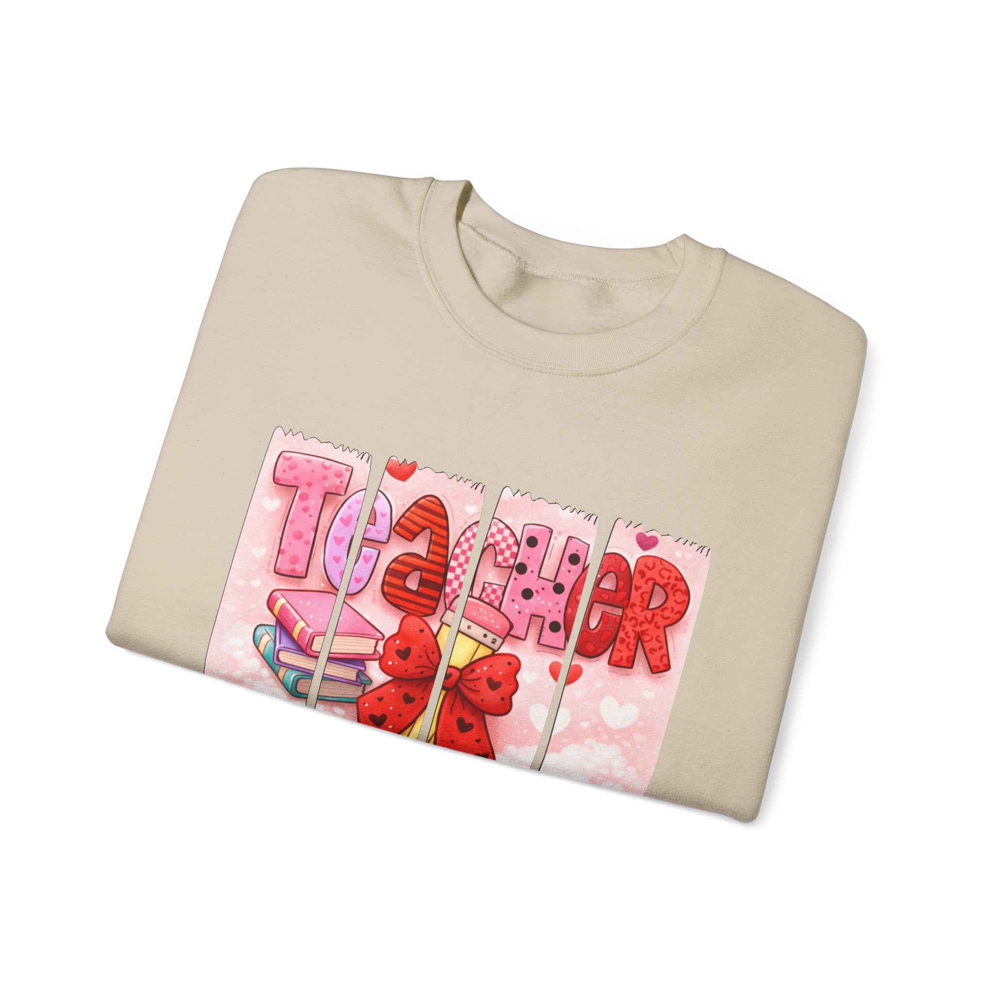 Teacher Heart Crewneck Sweatshirt — Cute Pink Classroom Gift