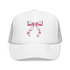 Bow Embroidered Trucker Hat — Pink Ribbon Detail Mesh Cap