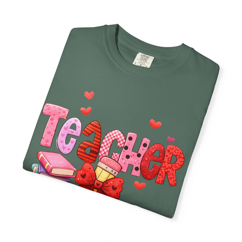Teacher Heart Graphic T-Shirt — Cute Book & Pencil Gift Tee for Educators