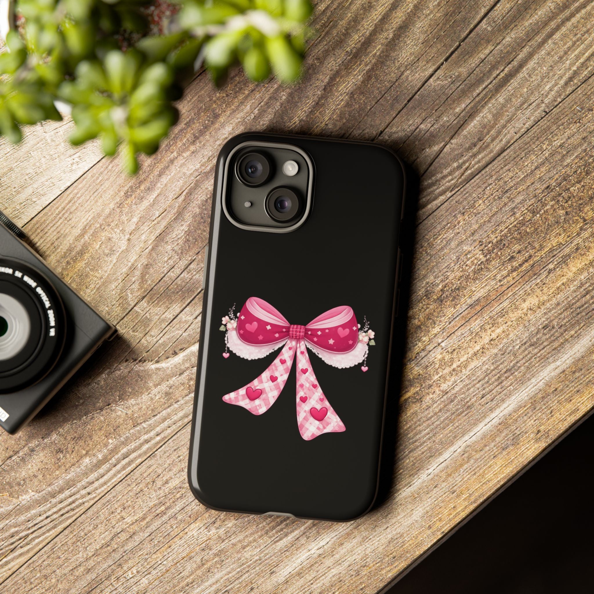 Pink Heart Bow Tough Phone Case — Cute Protective iPhone Cover