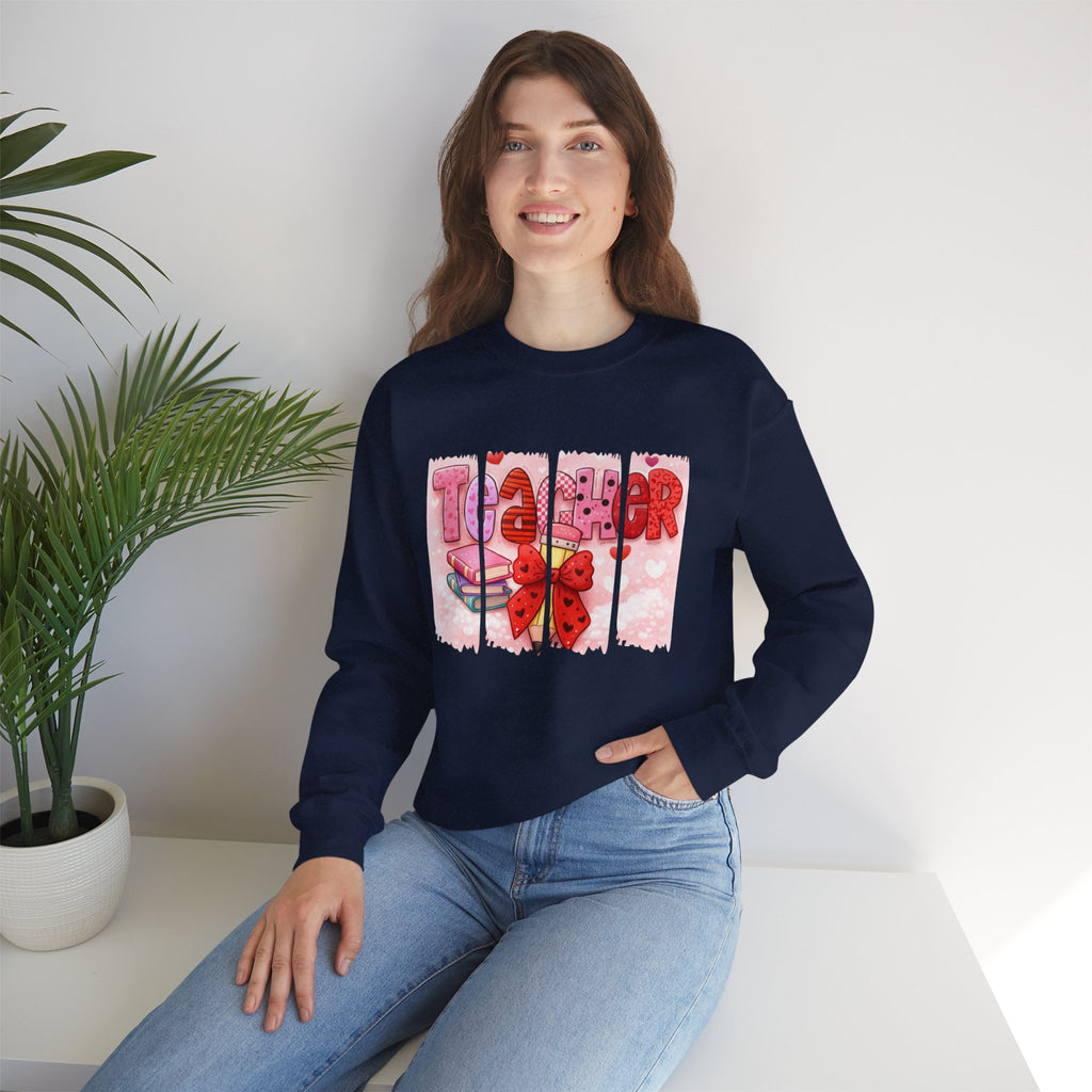 Teacher Heart Crewneck Sweatshirt — Cute Pink Classroom Gift