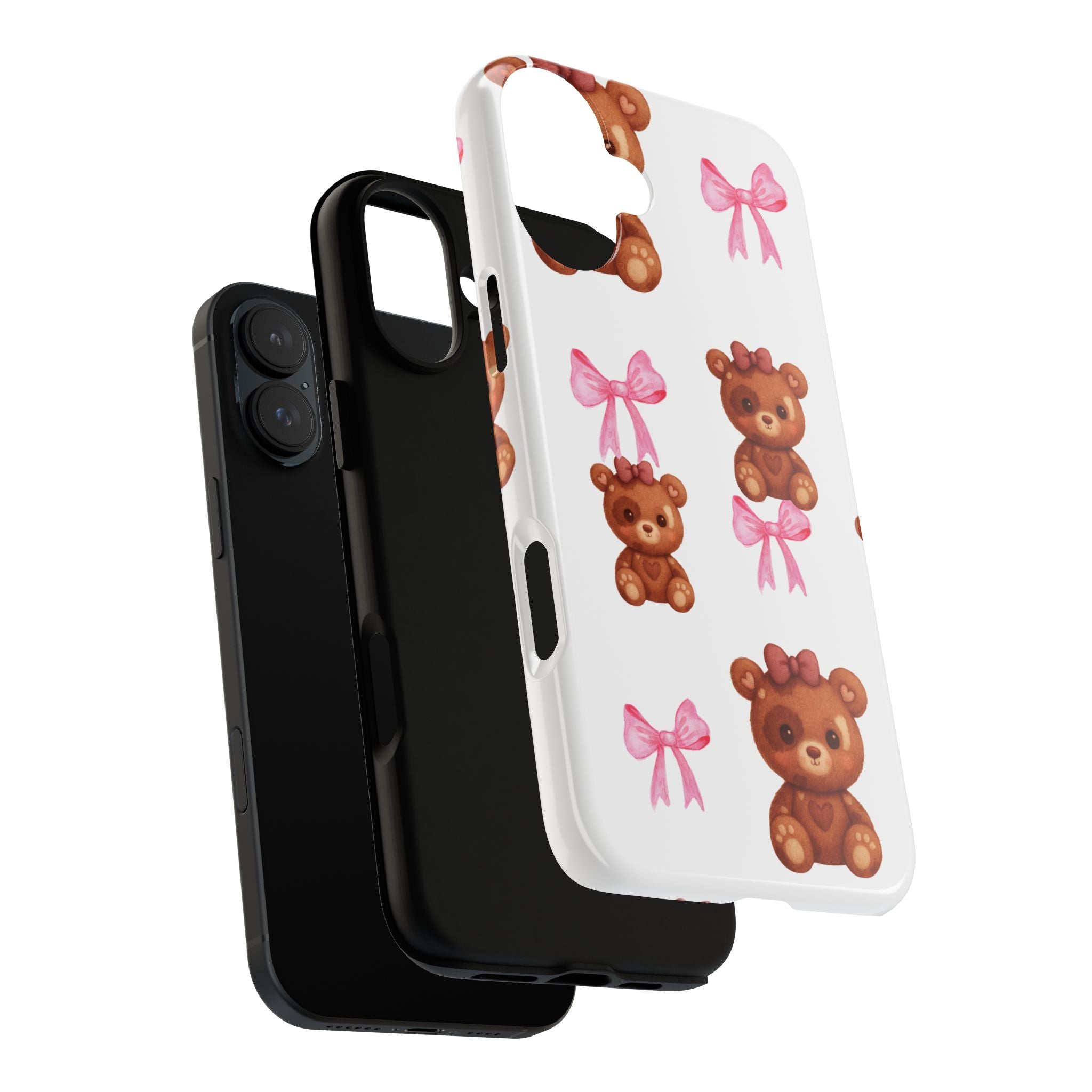 Cute Teddy Bear Phone Case – Pink Bows Patterned Protective iPhone Case