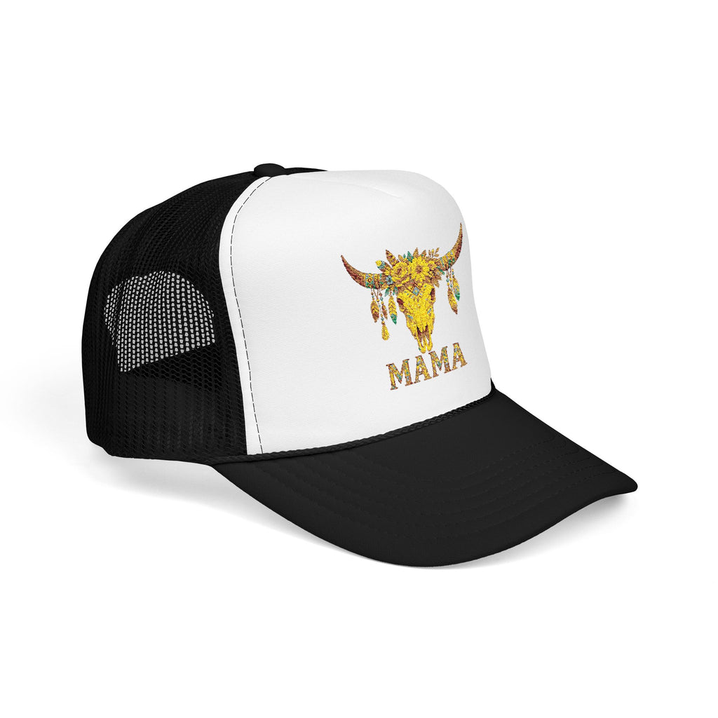 Mama Floral Bull Skull Embroidered Trucker Hat