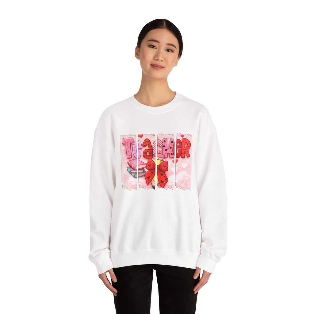Teacher Heart Crewneck Sweatshirt — Cute Pink Classroom Gift