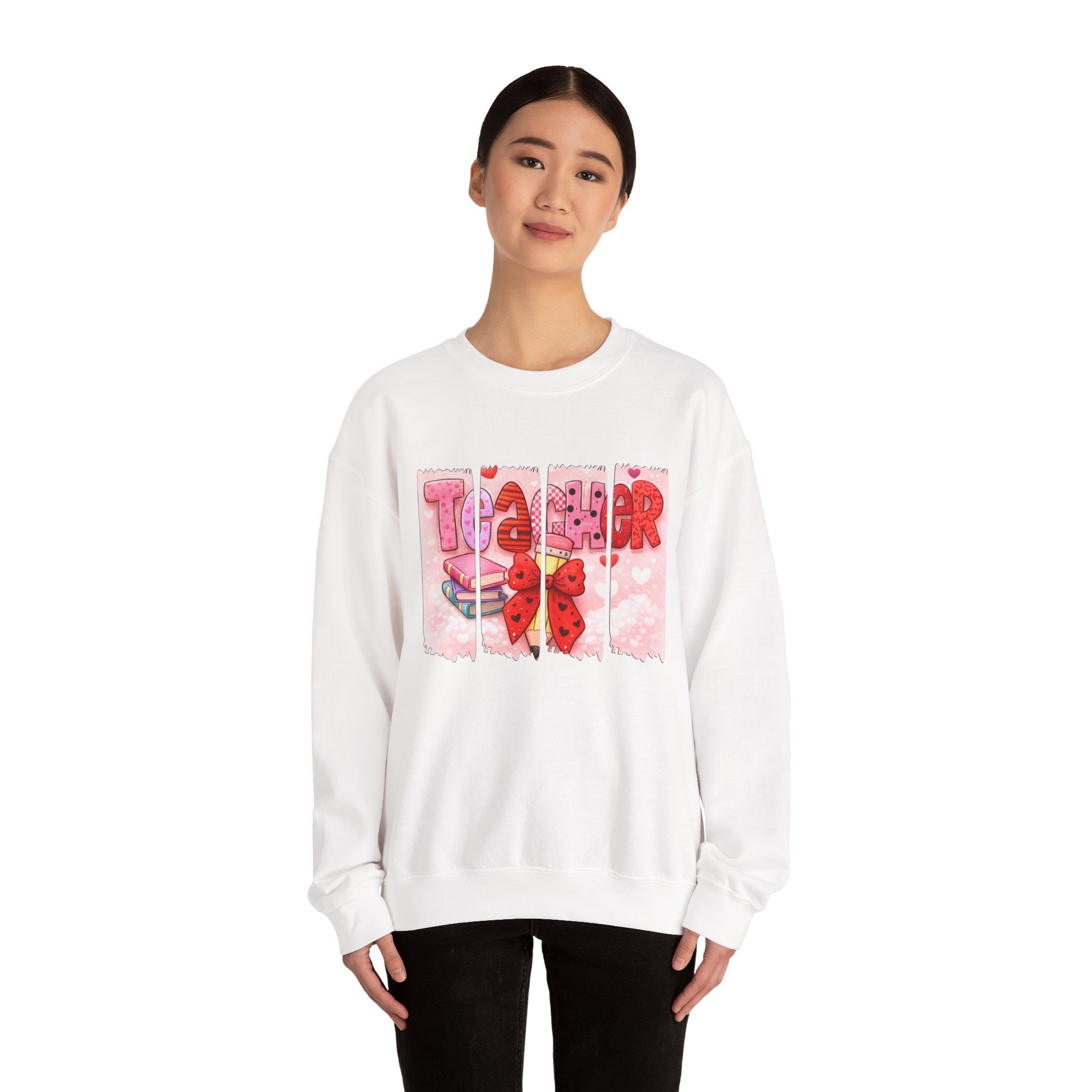 Teacher Heart Crewneck Sweatshirt — Cute Pink Classroom Gift