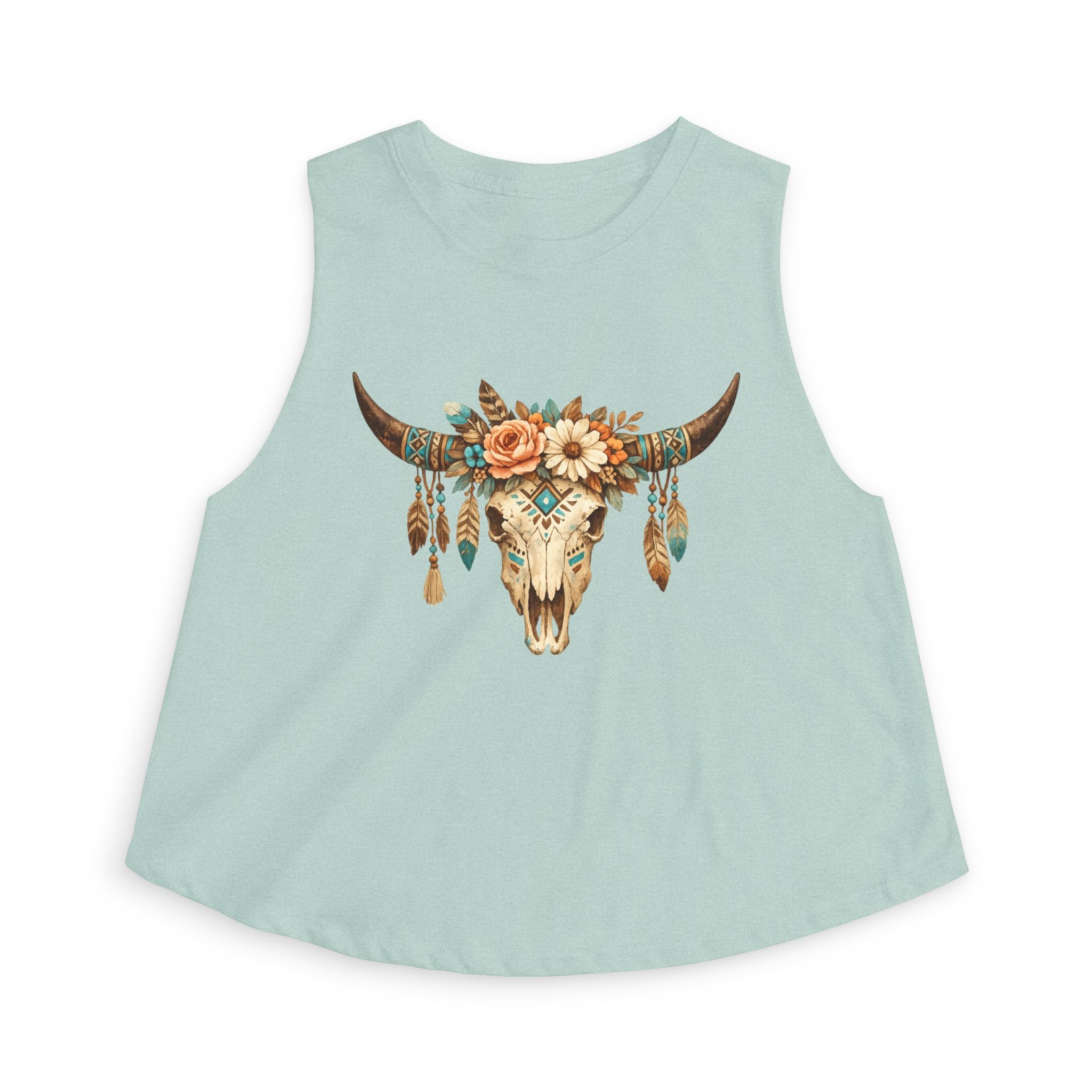Boho Floral Bull Skull Crop Top — Women's Southwestern Tank