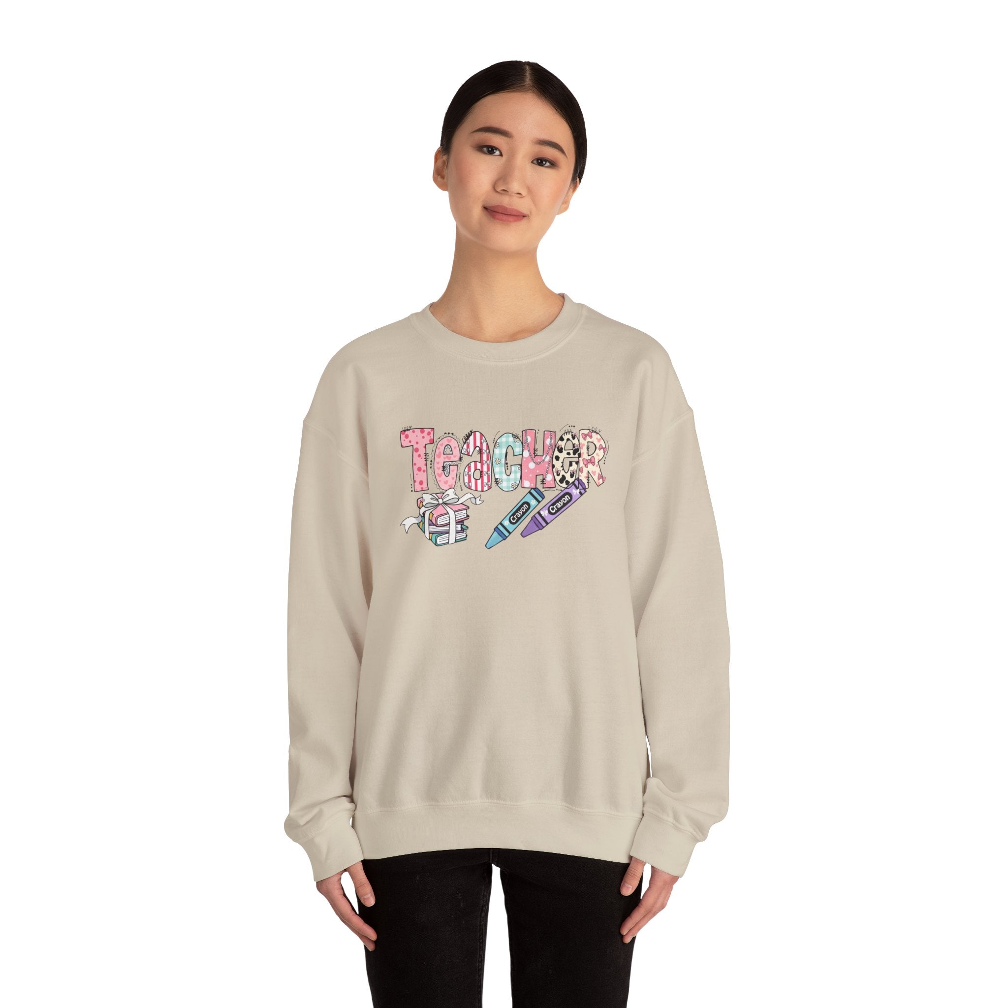 Teacher Floral Crewneck Sweatshirt — Pastel Pencil & Apple Design