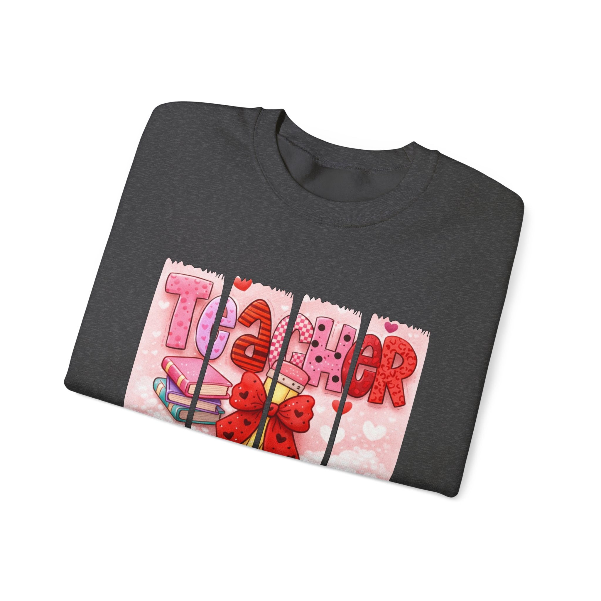 Teacher Heart Crewneck Sweatshirt — Cute Pink Classroom Gift