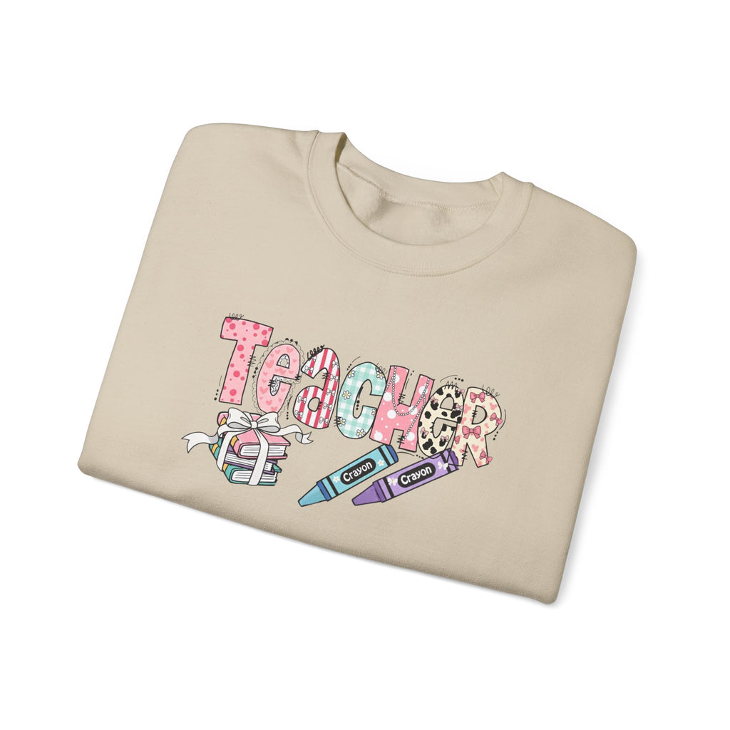 Teacher Floral Crewneck Sweatshirt — Pastel Pencil & Apple Design