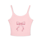Pink Ribbon Bow Crop Tank Top — Cute Girly Spaghetti Strap Top