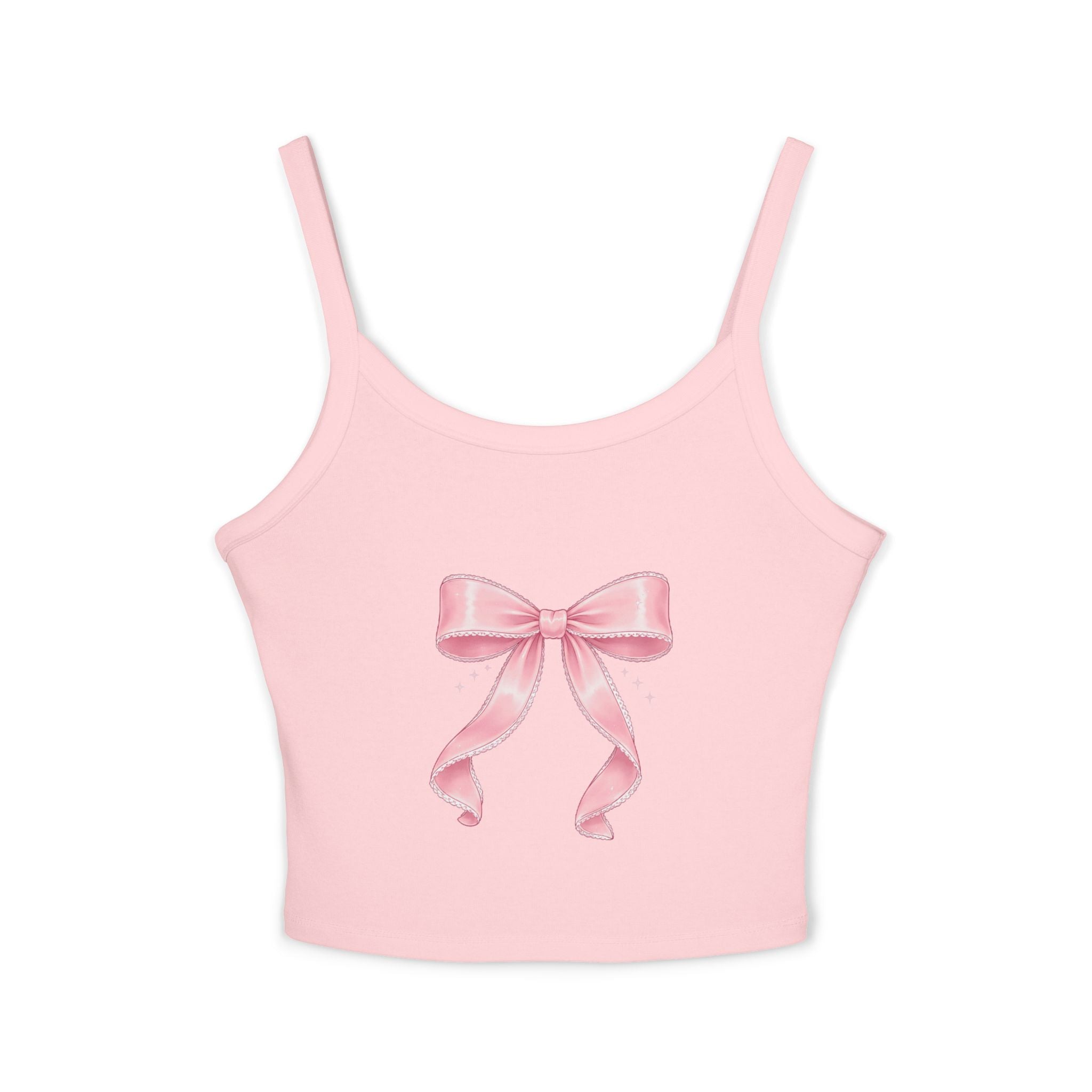 Pink Ribbon Bow Crop Tank Top — Cute Girly Spaghetti Strap Top