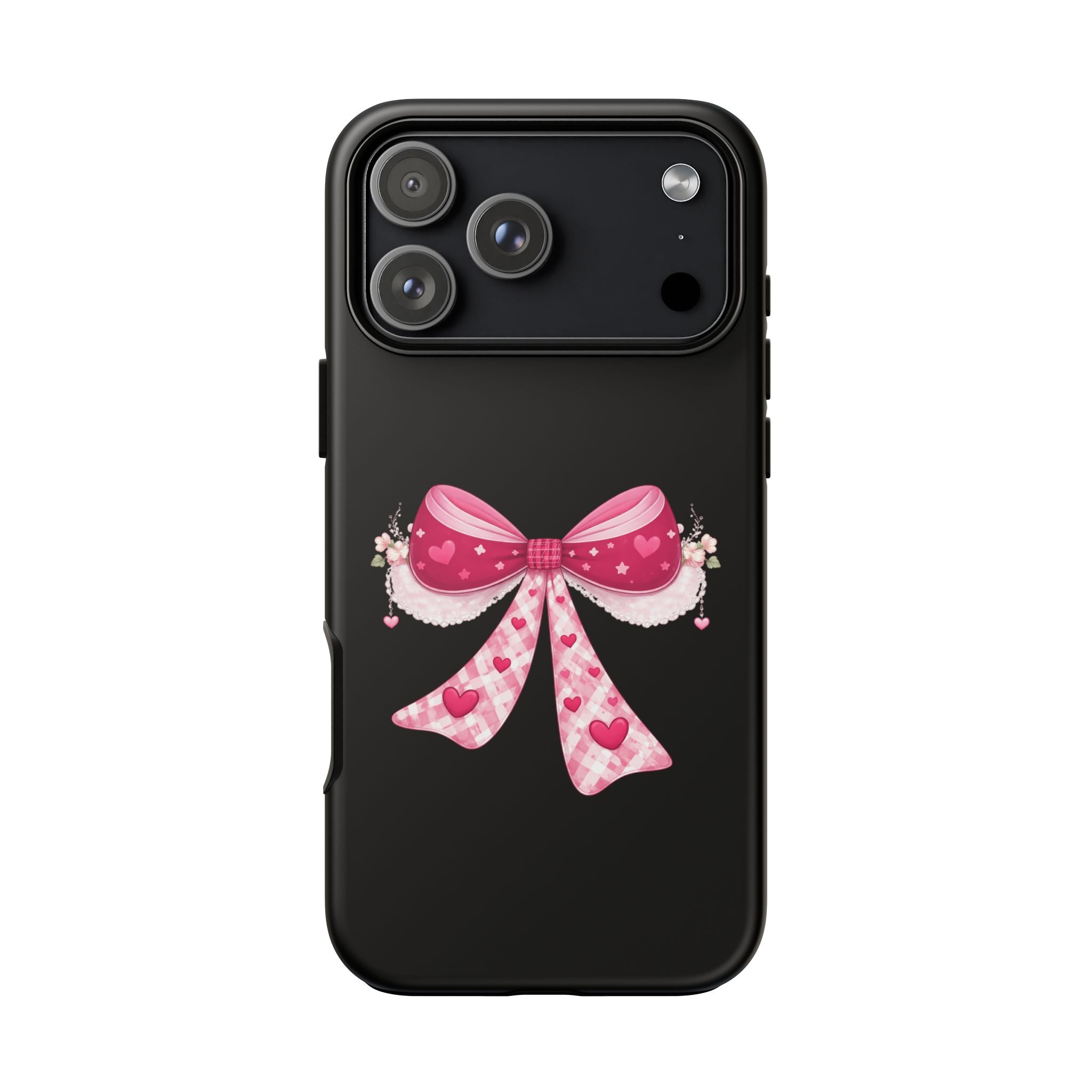 Pink Heart Bow Tough Phone Case — Cute Protective iPhone Cover