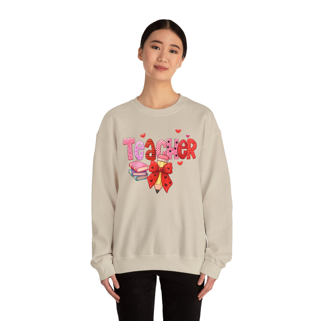 Teacher Heart Graphic Sweatshirt — Cute Books & Bow Design, Perfect for Teacher Gifts