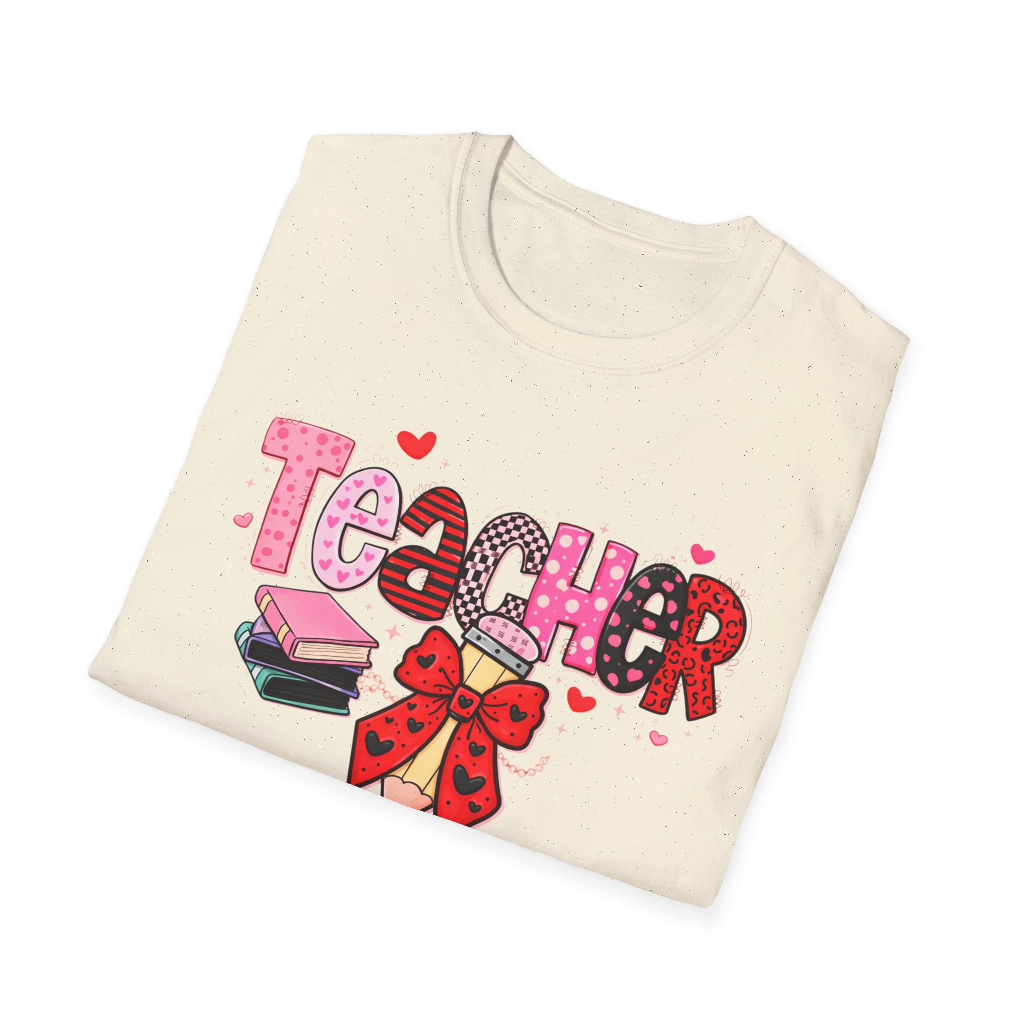 Teacher Valentines T-Shirt — Cute Pink 'Teacher' Design with Books & Bow