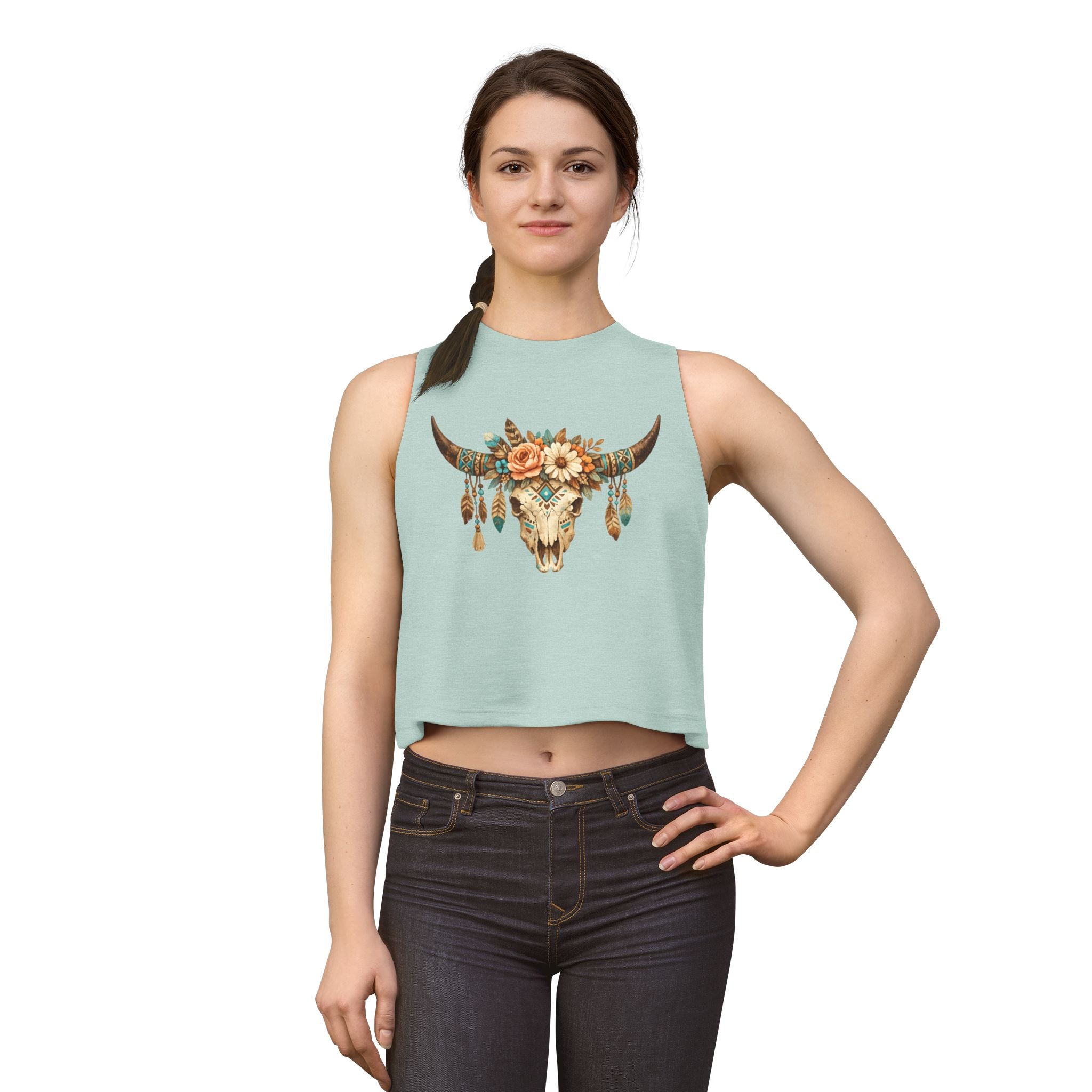 Boho Floral Bull Skull Crop Top — Women's Southwestern Tank