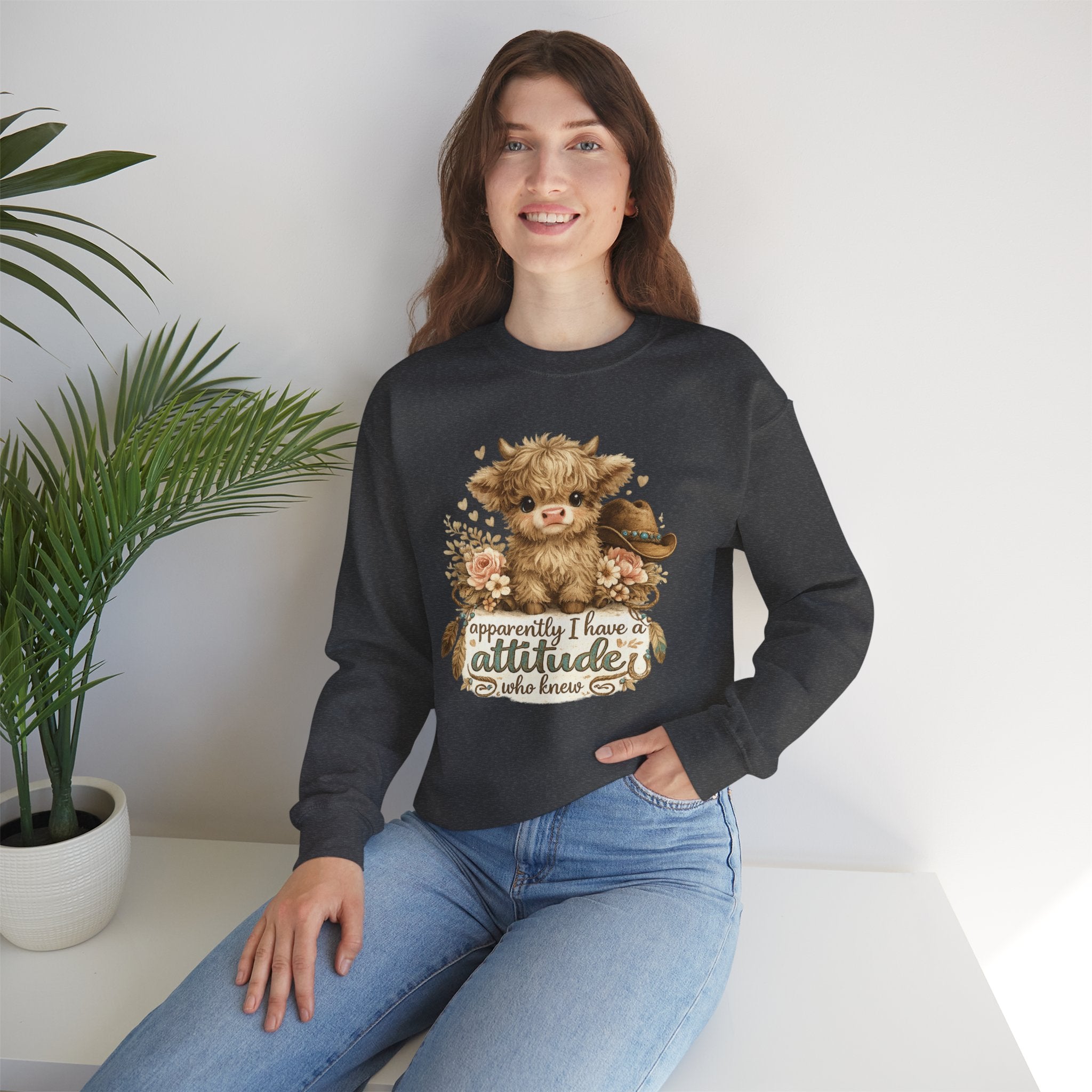 Cow Face Sweatshirt "Apparently I Have An Attitude" — Cute Farm Animal Graphic Crewneck