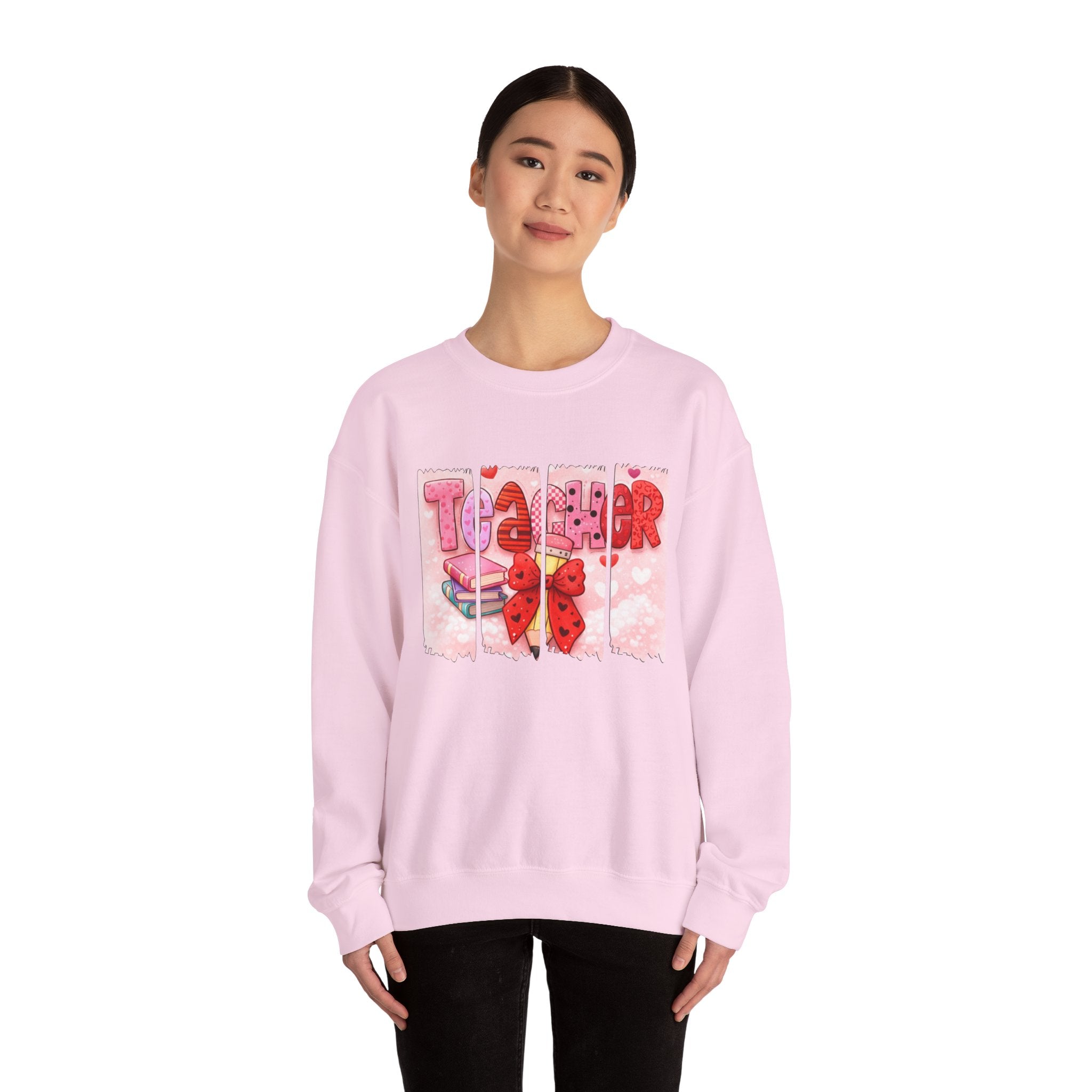 Teacher Heart Crewneck Sweatshirt — Cute Pink Classroom Gift