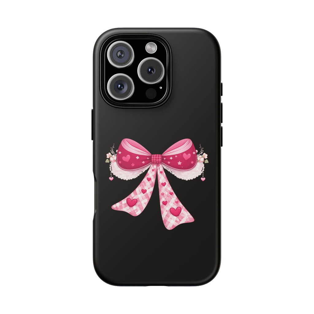 Pink Heart Bow Tough Phone Case — Cute Protective iPhone Cover