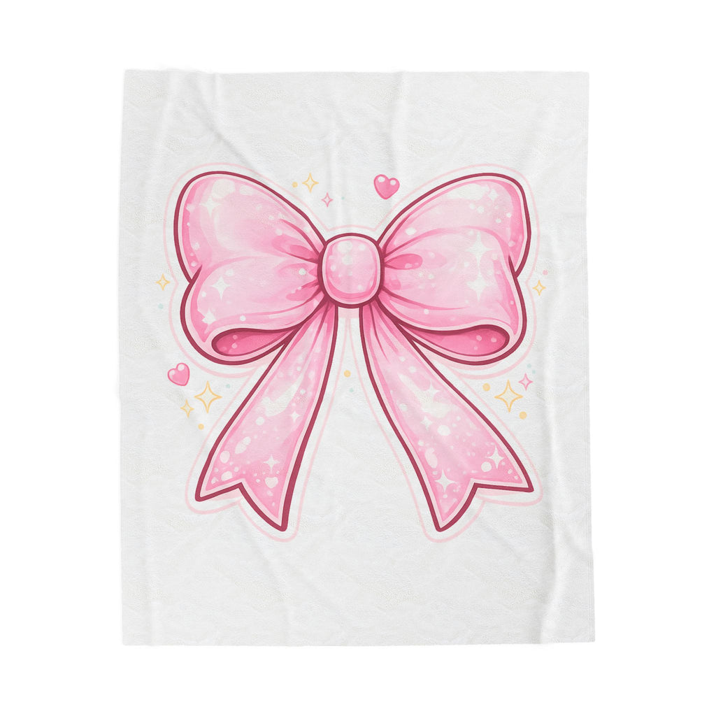 Pink Kawaii Bow Velveteen Plush Blanket — Cute Ribbon Throw for Girls, Gifts, and Cozy Décor