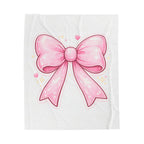 Pink Kawaii Bow Velveteen Plush Blanket — Cute Ribbon Throw for Girls, Gifts, and Cozy Décor