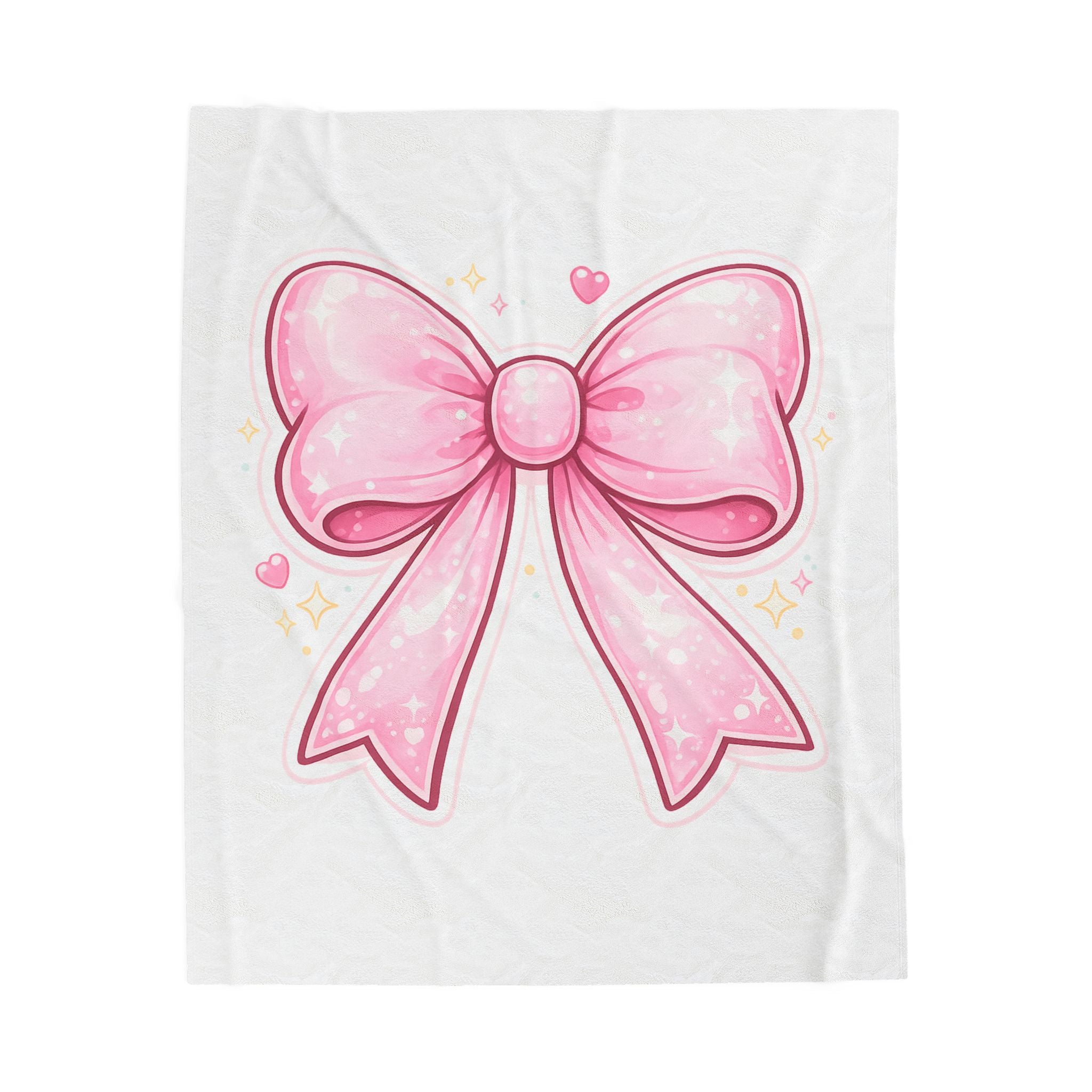 Pink Kawaii Bow Velveteen Plush Blanket — Cute Ribbon Throw for Girls, Gifts, and Cozy Décor