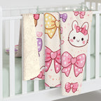 Kawaii Pastel Bow Sherpa Blanket — Cute Dessert & Bear Pattern Cozy Throw