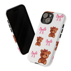 Cute Teddy Bear Phone Case – Pink Bows Patterned Protective iPhone Case
