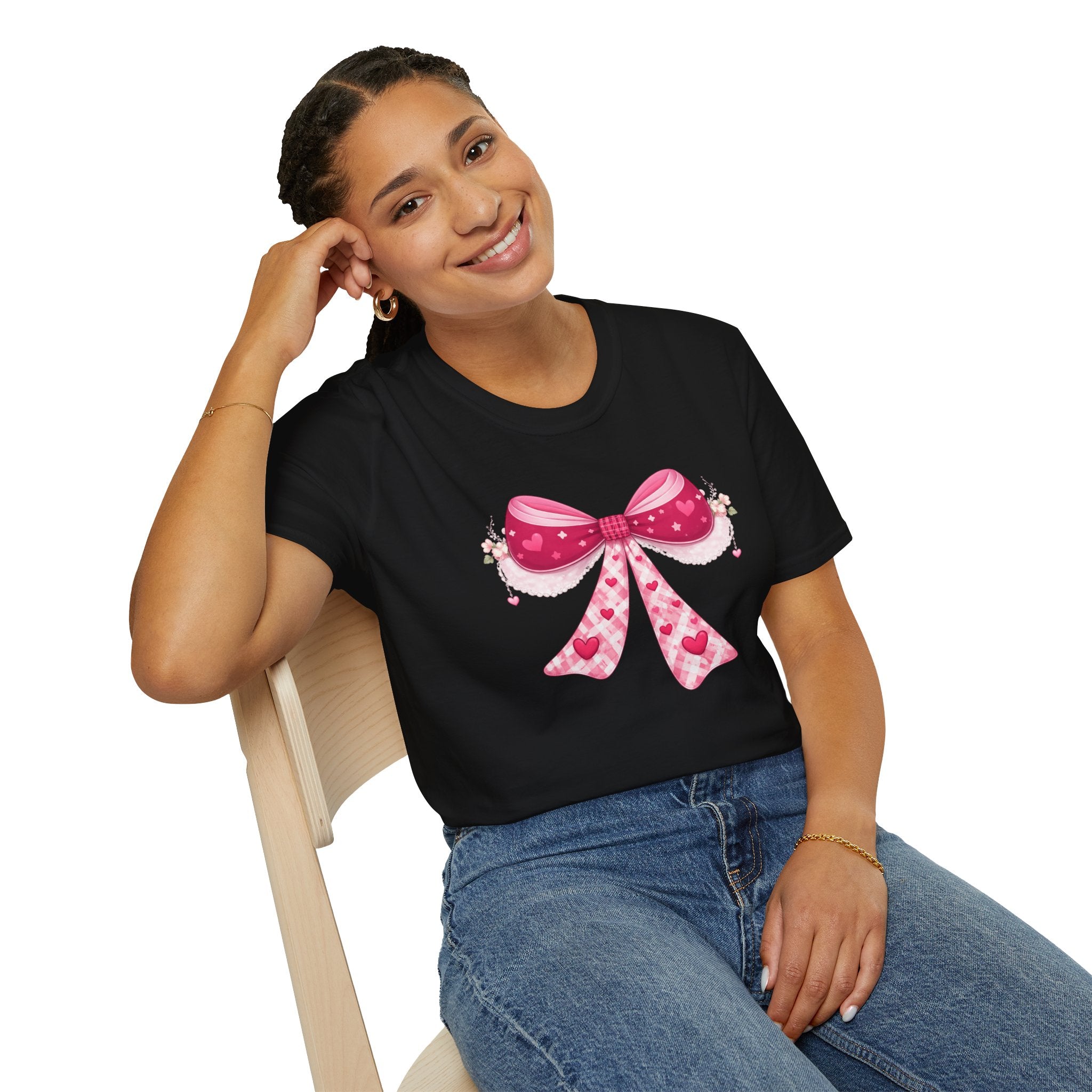 Pink Valentine Bow T-Shirt — Cute Heart Ribbon Graphic Tee