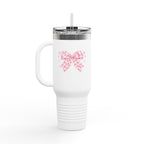 40oz Insulated Travel Mug — Pink Gingham Bow Design