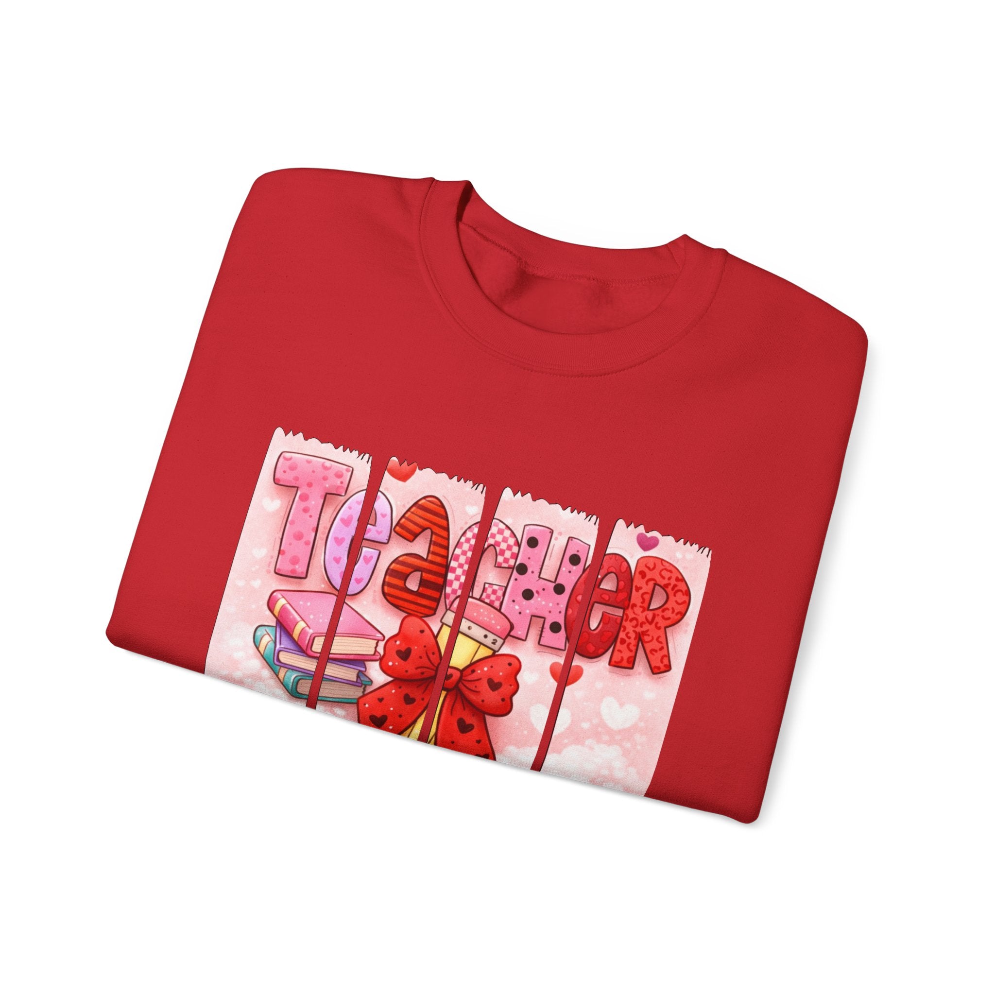 Teacher Heart Crewneck Sweatshirt — Cute Pink Classroom Gift