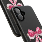 Pink Heart Bow Tough Phone Case — Cute Protective iPhone Cover