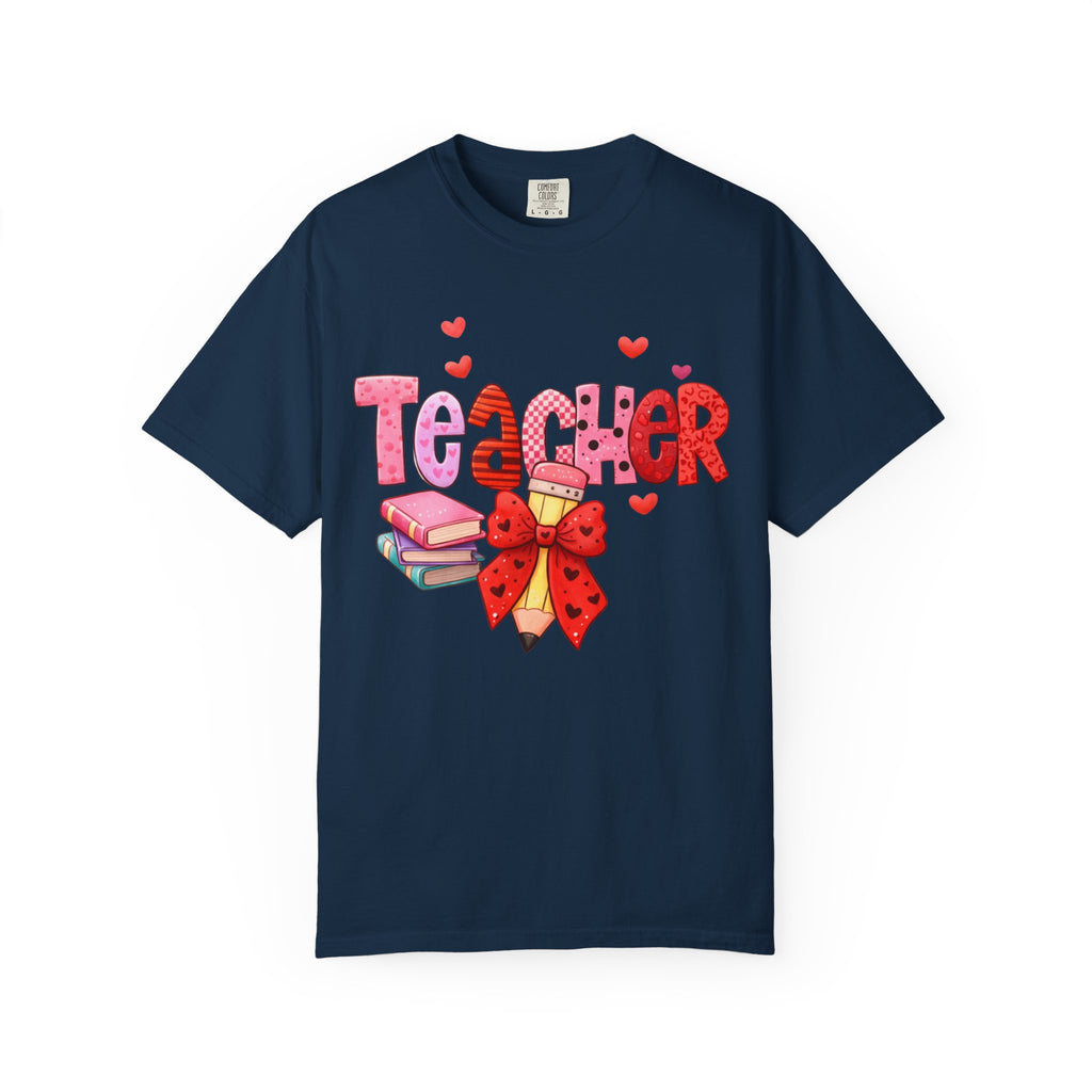 Teacher Heart Graphic T-Shirt — Cute Book & Pencil Gift Tee for Educators