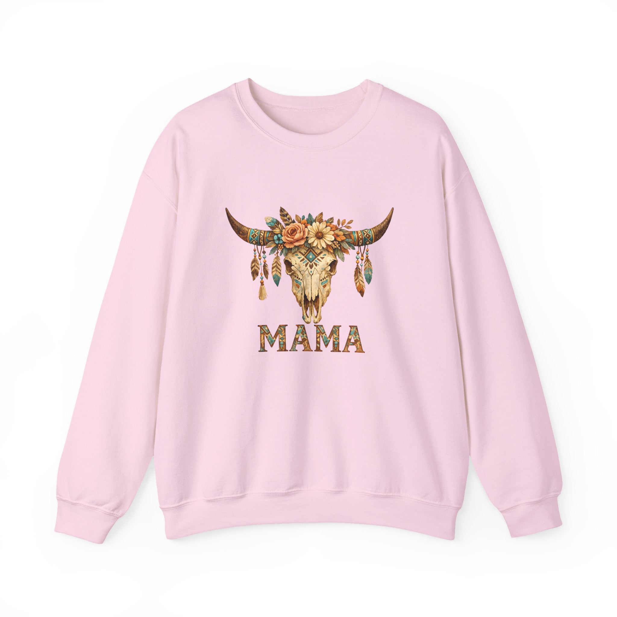 Mama Floral Cow Skull Sweatshirt — Boho Western Mother's Day Crewneck