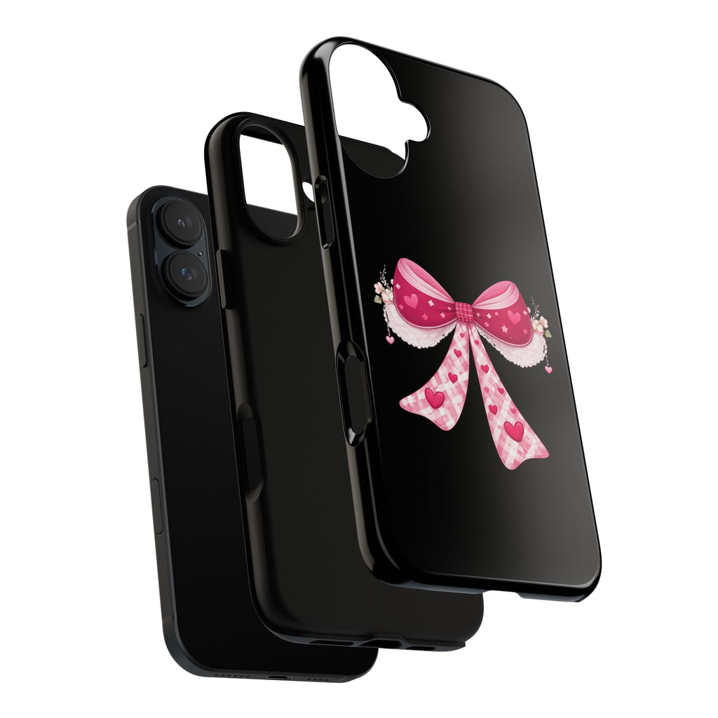 Pink Heart Bow Tough Phone Case — Cute Protective iPhone Cover