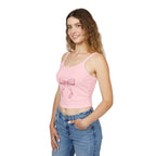 Pink Ribbon Bow Crop Tank Top — Cute Girly Spaghetti Strap Top
