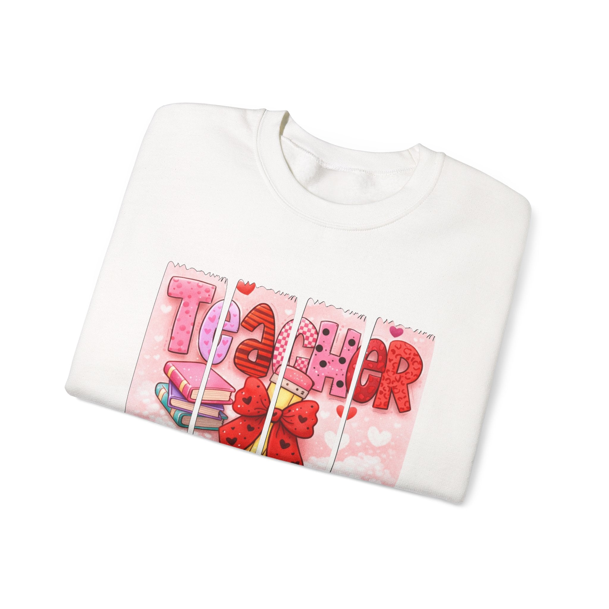 Teacher Heart Crewneck Sweatshirt — Cute Pink Classroom Gift