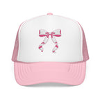 Bow Embroidered Trucker Hat — Pink Ribbon Detail Mesh Cap