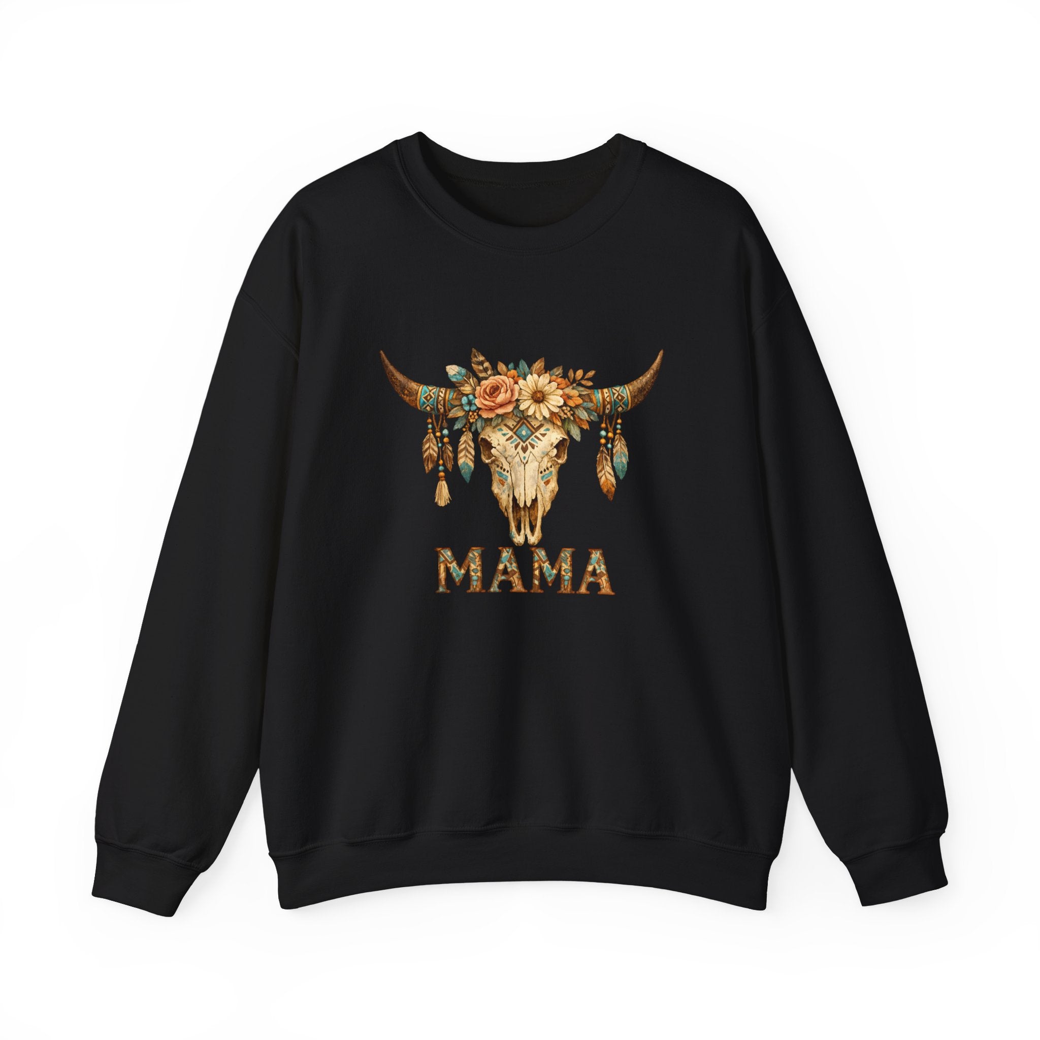 Mama Floral Cow Skull Sweatshirt — Boho Western Mother's Day Crewneck