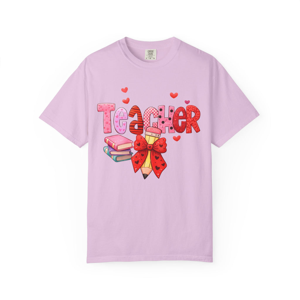 Teacher Heart Graphic T-Shirt — Cute Book & Pencil Gift Tee for Educators